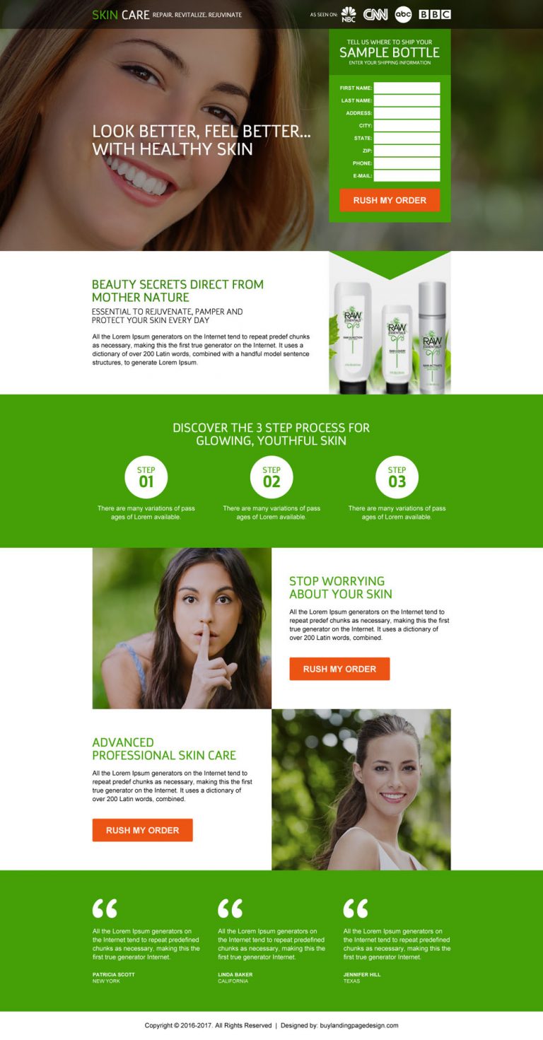 Skin care responsive website design templates to create your website