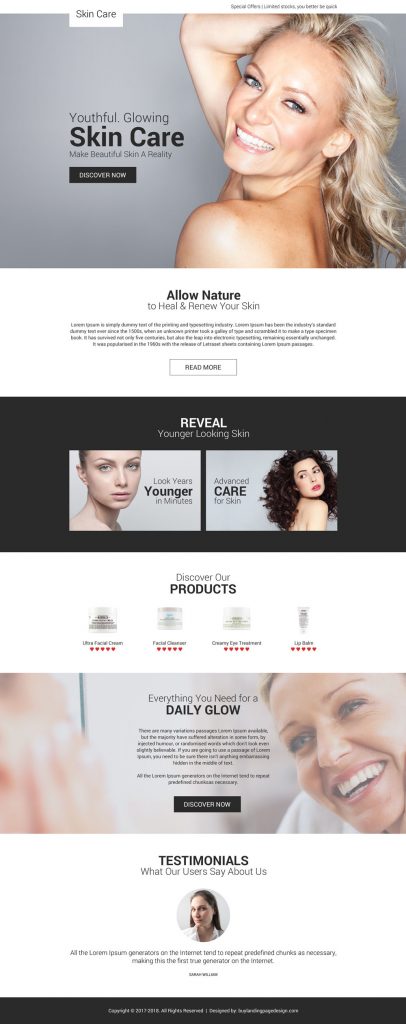 Skin Care Products And Treatments Best Landing Pages