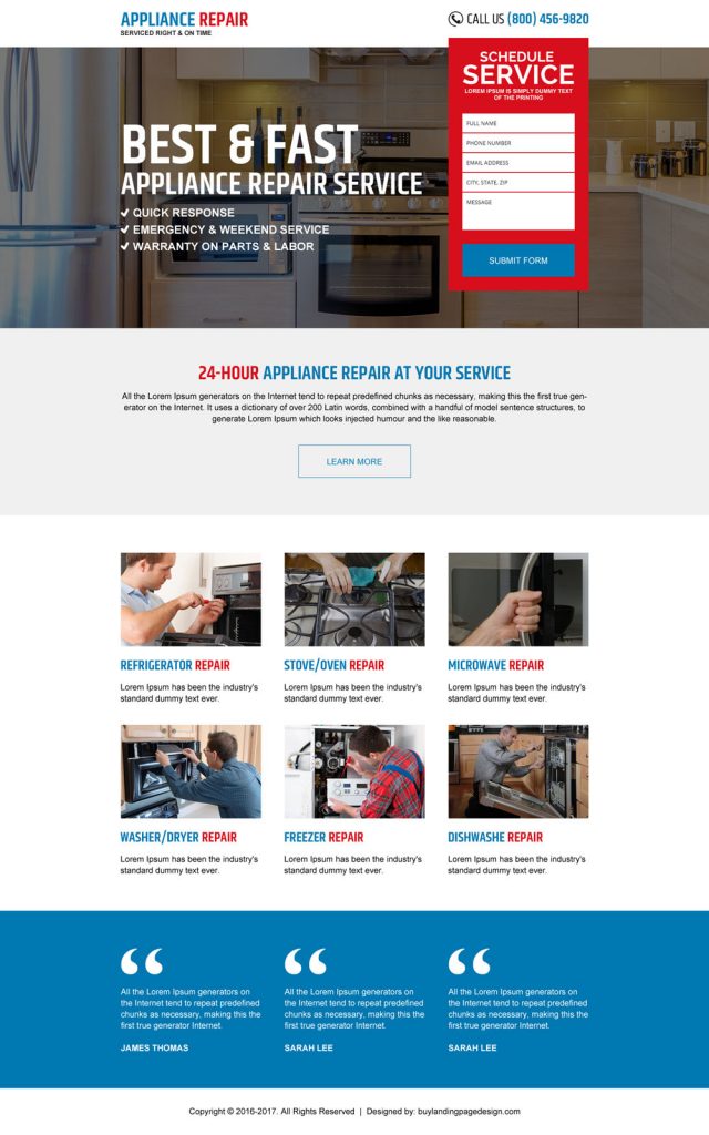 5+ appliance repair landing page design to capture leads