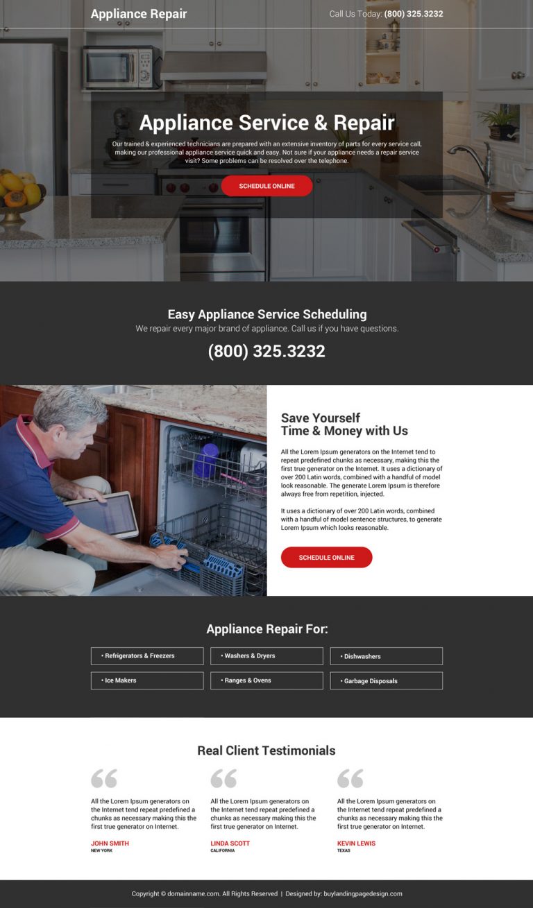 5+ appliance repair landing page design to capture leads