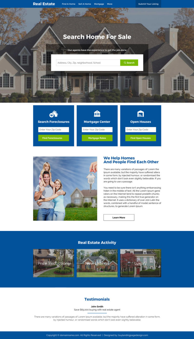 Real estate foreclosure and listings responsive website design