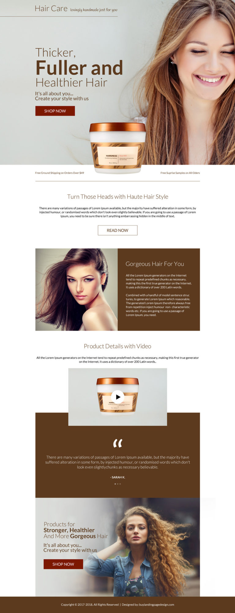 Hair care product selling bootstrap landing page design
