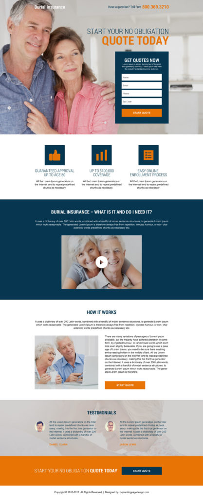 Funeral Insurance or Burial Insurance Responsive Landing Pages