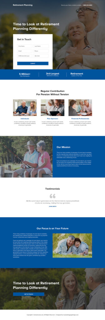 Retirement Planning Lead Generating Landing Page