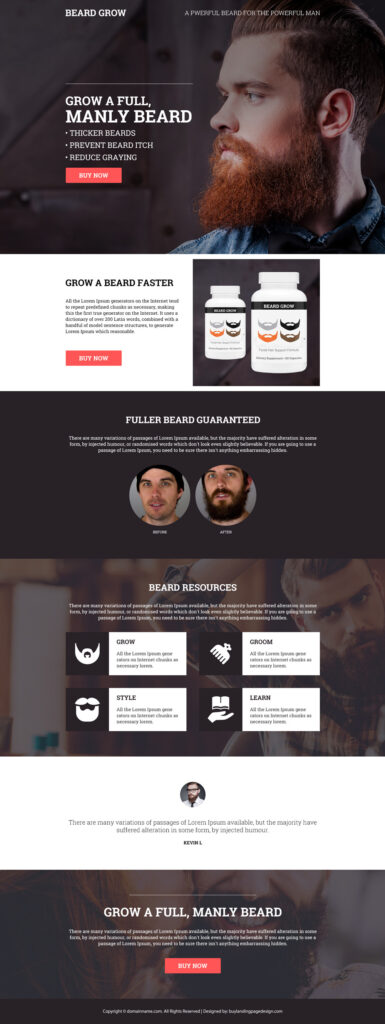 Male beard growth product responsive landing page design