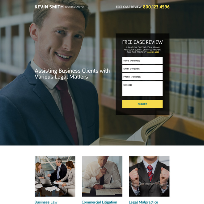 business lawyer responsive landing page design Attorney and Law example