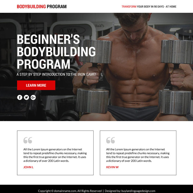 bodybuilding program lead funnel landing page design