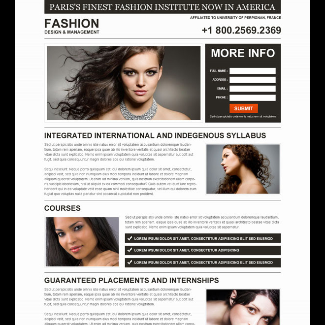 Fashion and modeling landing page design templates to capture leads