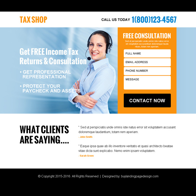 free tax consultation for tax return ppv landing page design Tax example