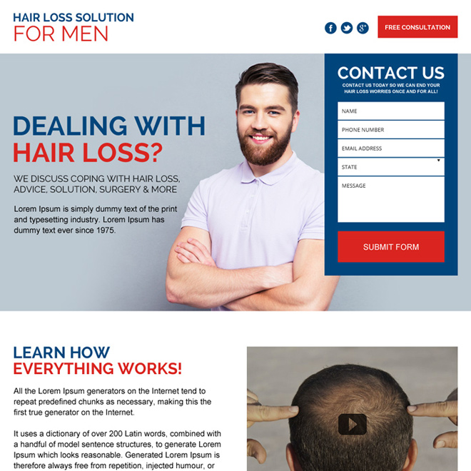 hair loss solution for men lead generation landing page design 021 th