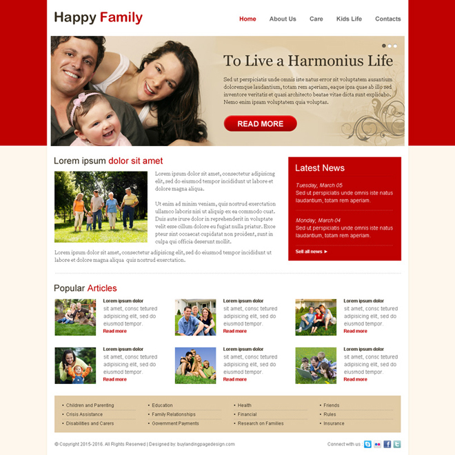 attractive happy family website template design psd