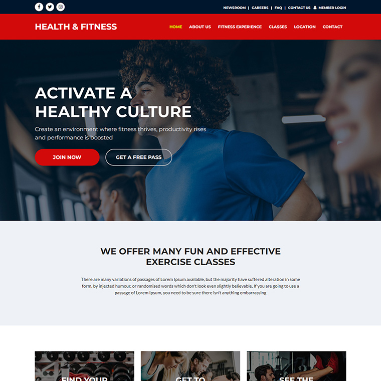 responsive health and fitness website template