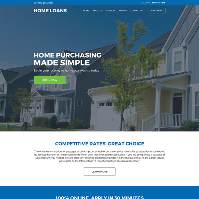 Modern and effective home loan website design template