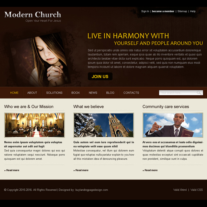 modern church website template design psd for sale