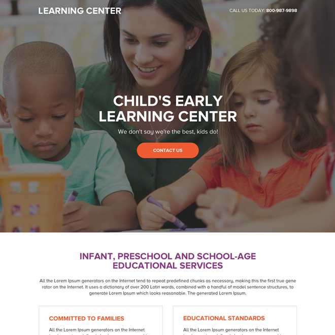 preschool education service call to action landing page