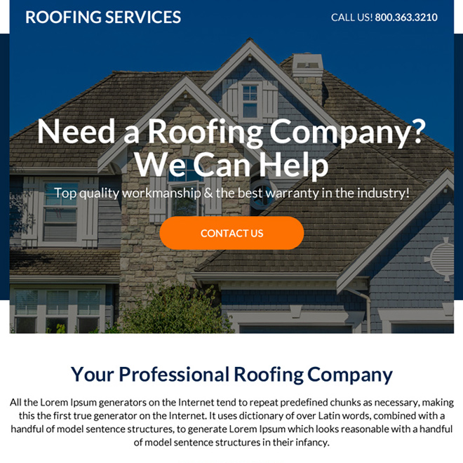 professional roofing services ppv landing page Roofing example