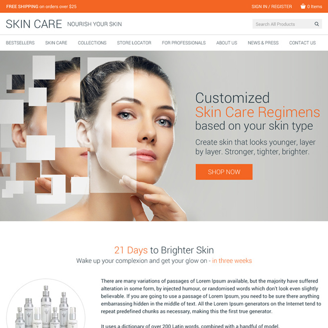 skin care product selling website design template