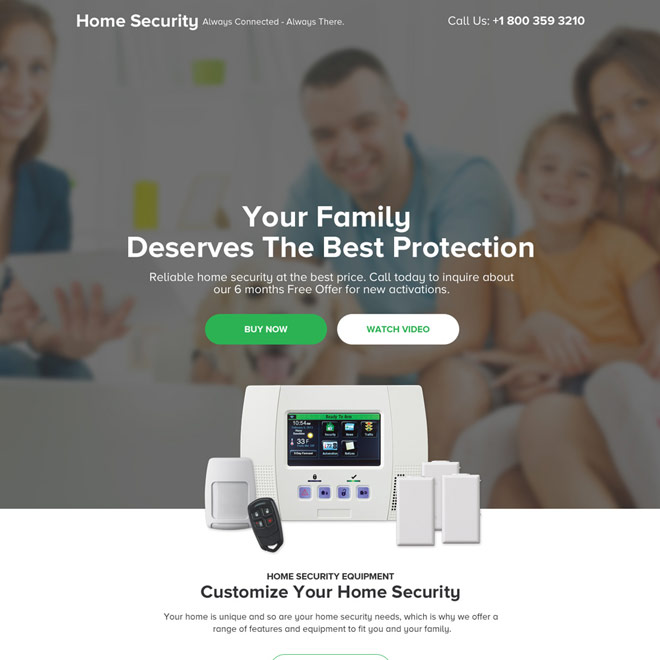 security device selling responsive landing page design