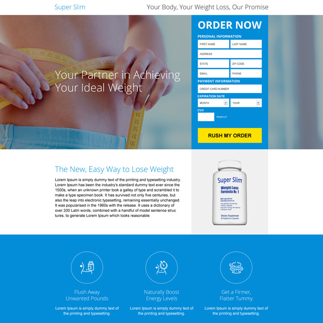 weight loss product selling landing page design