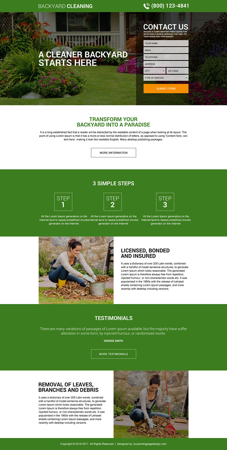 backyard cleaning service lead gen landing page design