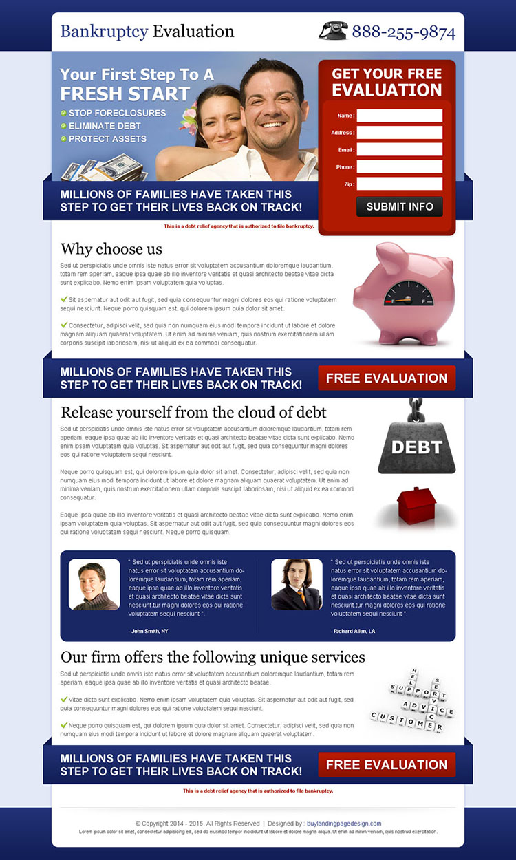 bankruptcyevaluationservicelp012 Debt Landing Page Design preview.