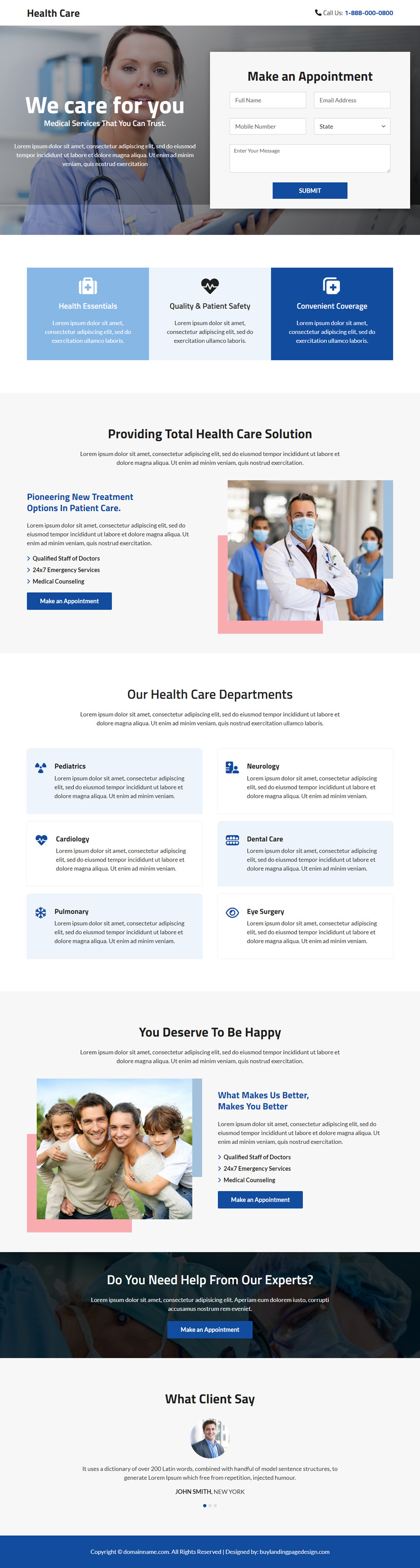 clean health care lead capture responsive landing page