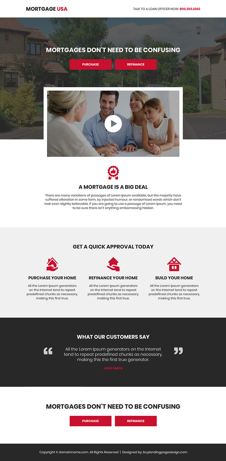 best mortgage service video landing page design