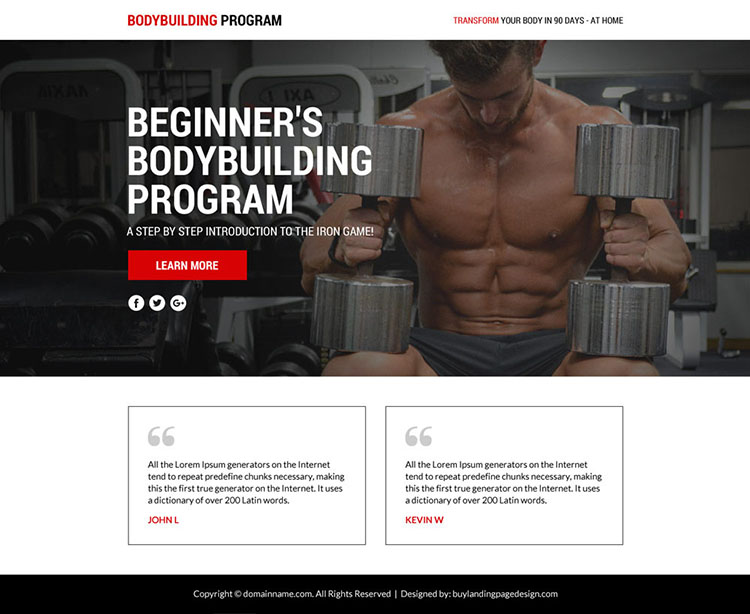 bodybuilding lead funnel responsive landing page