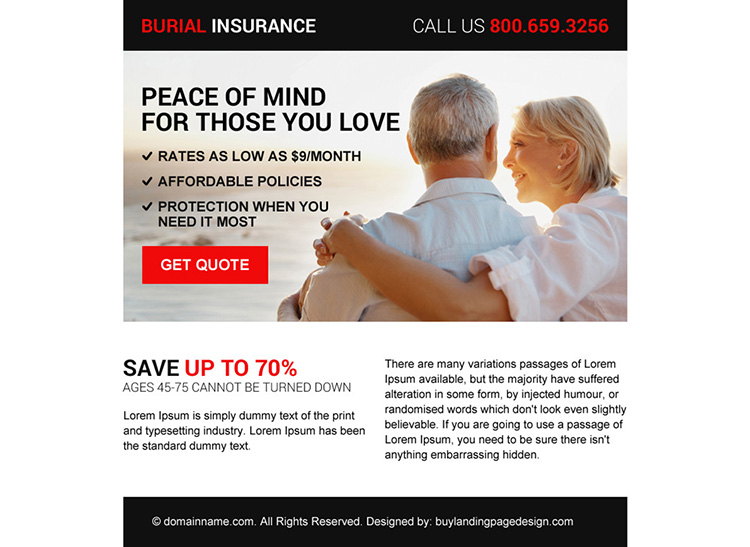 minimal burial insurance free quote ppv landing page design