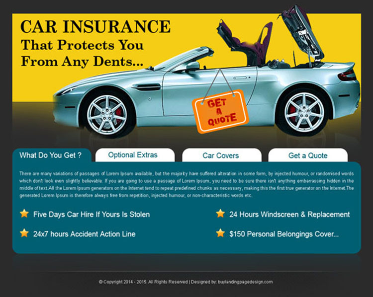 car insurance simple landing page design for sale