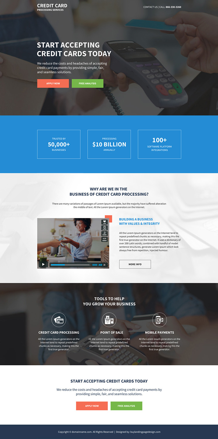 credit card processing services responsive landing page