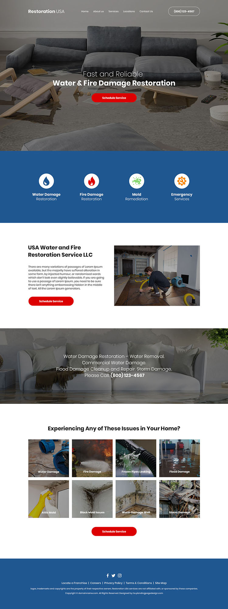 water and fire damage restoration company website design