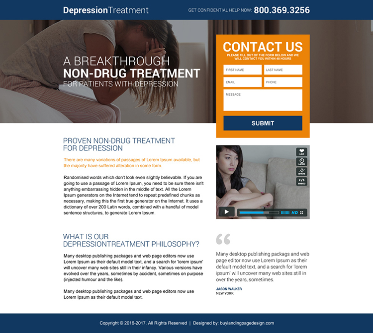 depression treatment mini lead form landing page