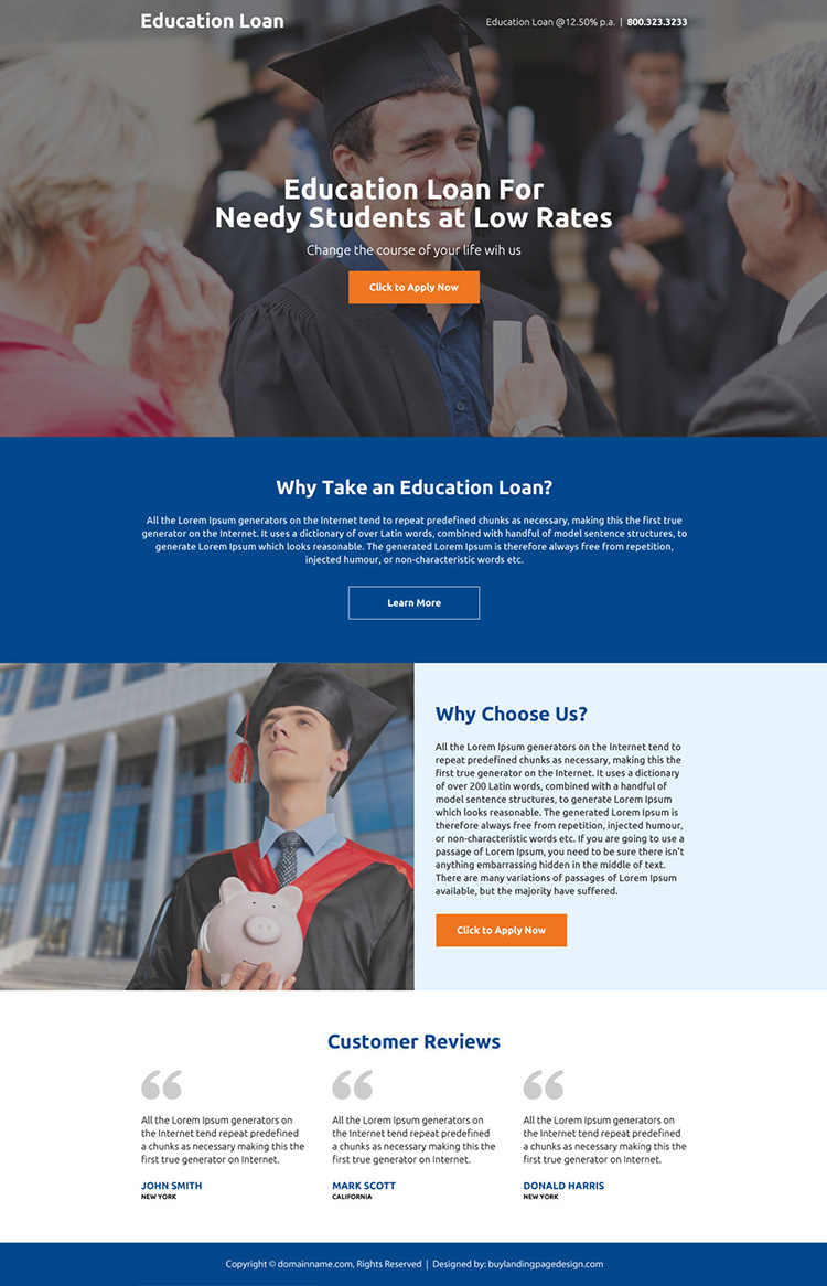 education loan responsive mini landing page