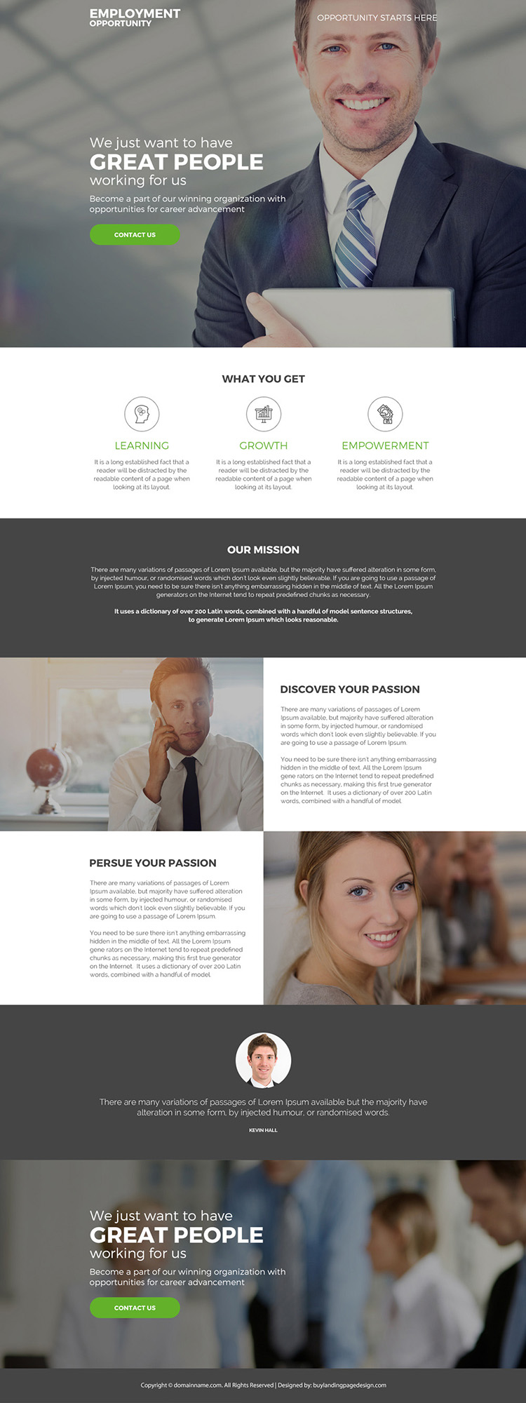 employment opportunity for career responsive landing page