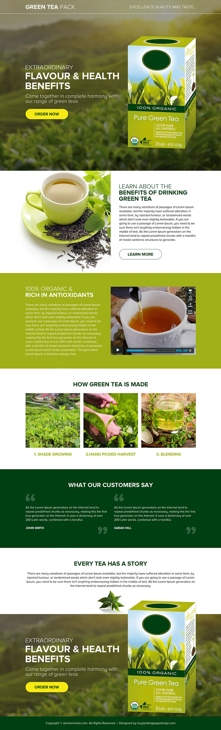 green tea selling responsive landing page design