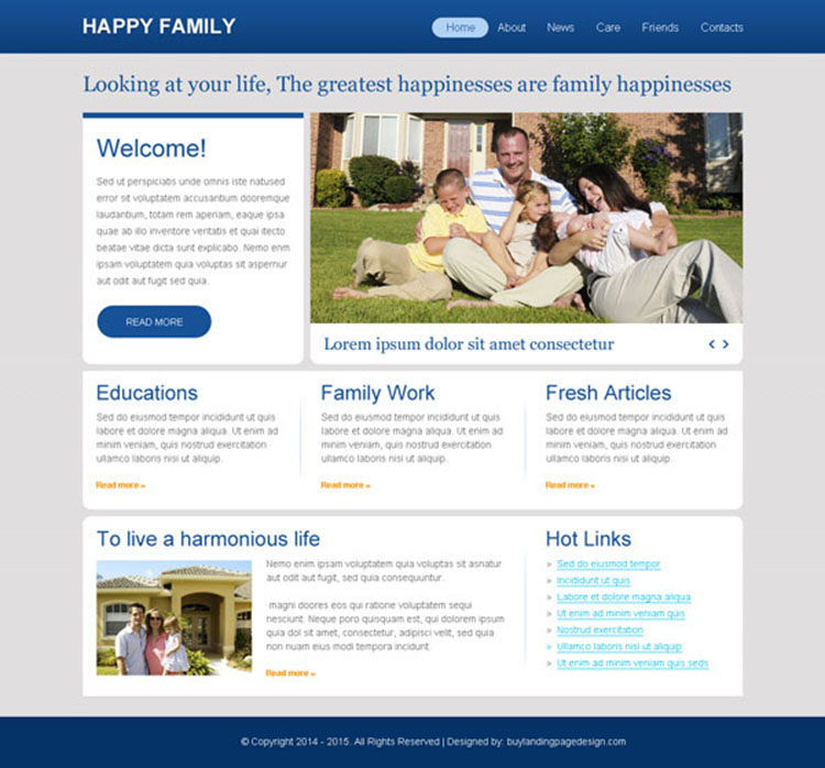 clean and minimal happy family call to action website template design psd