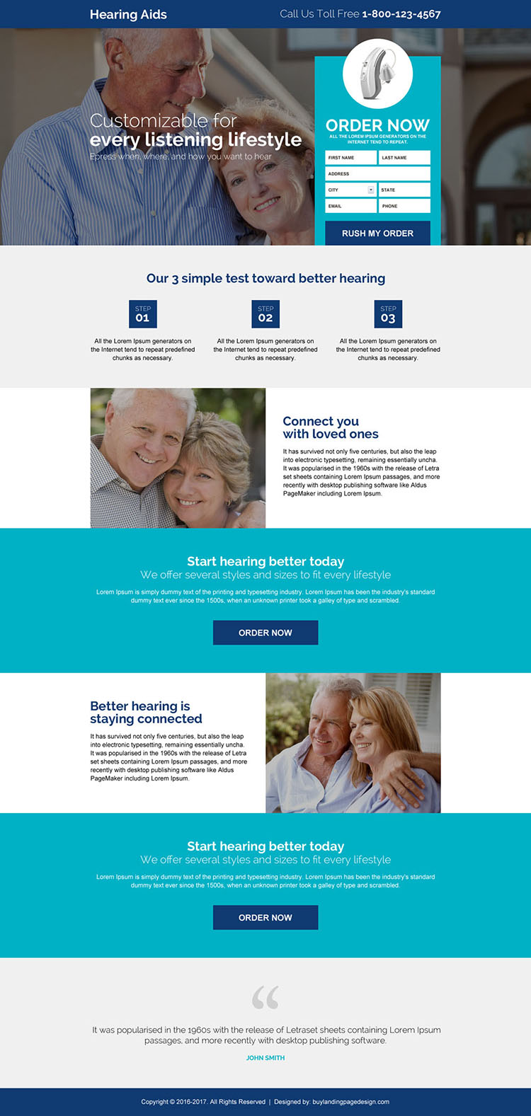 hearing aid device selling responsive landing page design