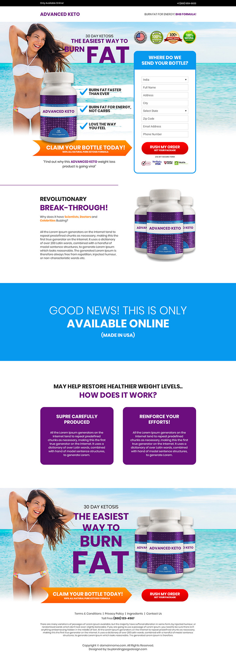 keto weight loss supplement selling bootstrap landing page design