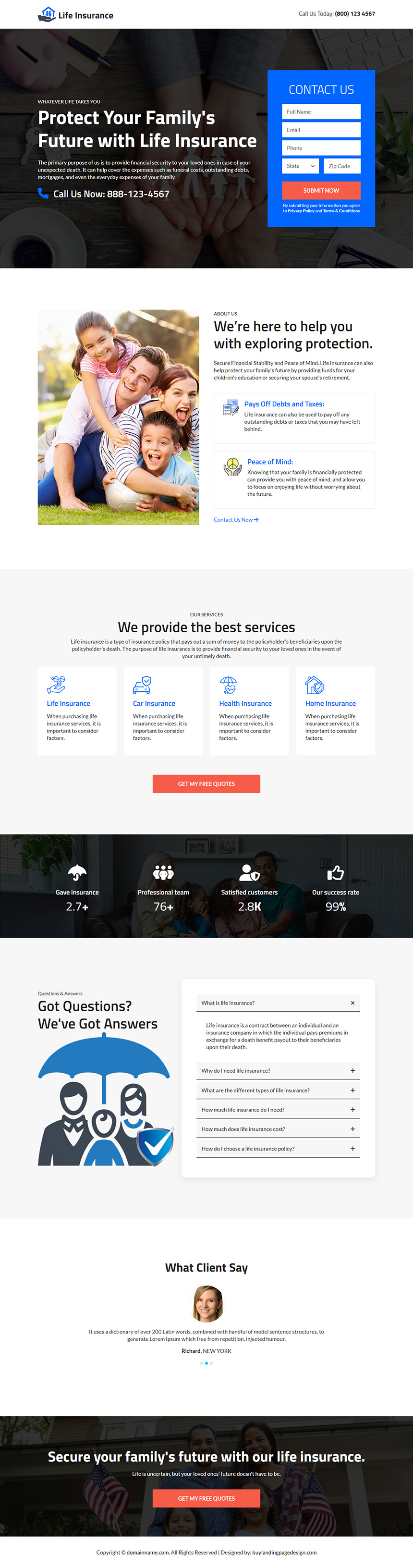 life insurance solutions lead generating landing page