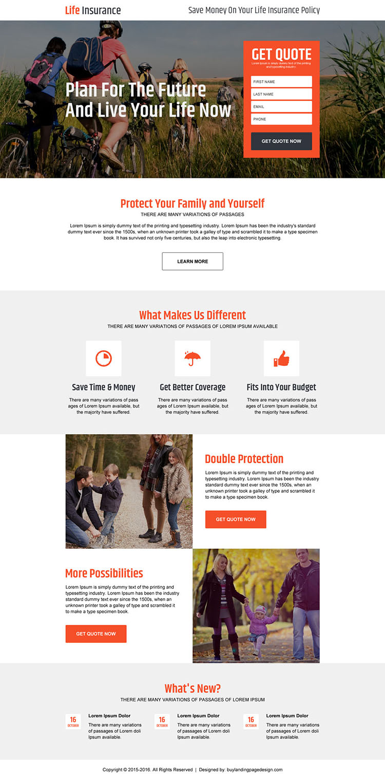 clean and converting life insurance lead gen landing page design