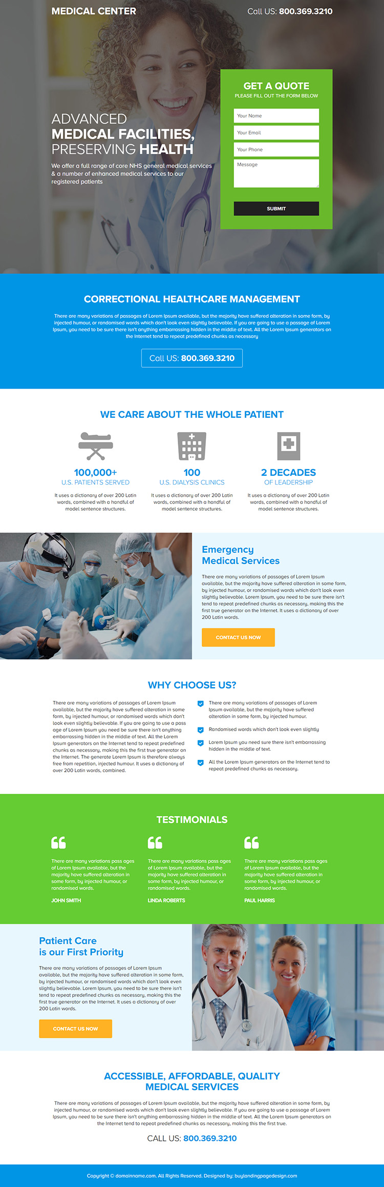 medical facilities lead capture responsive landing page