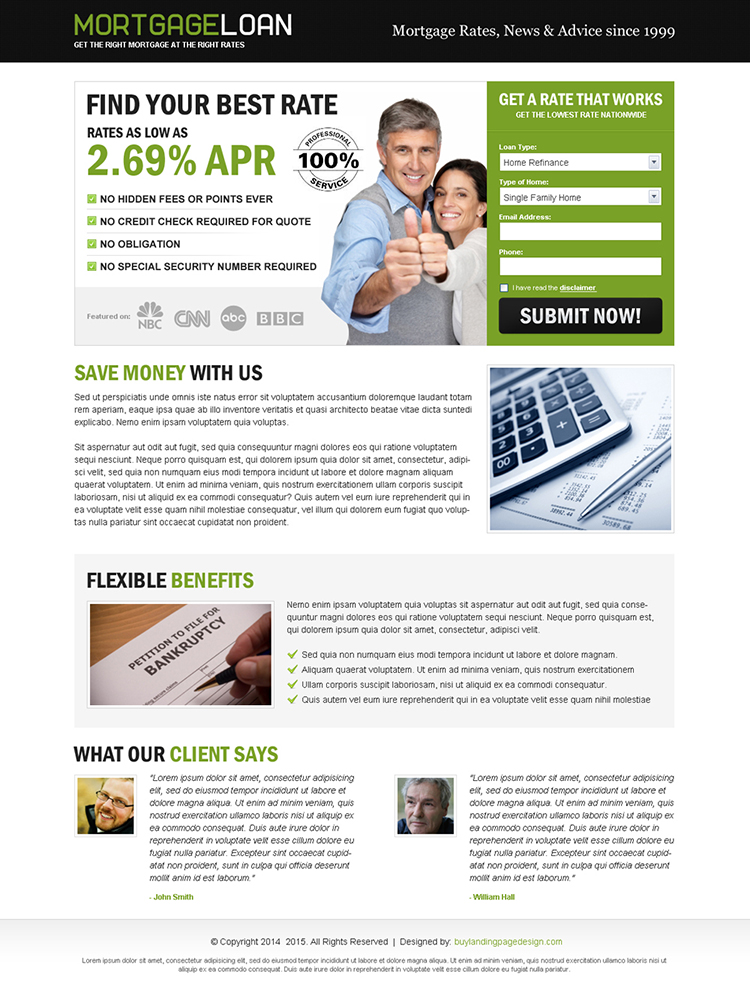 mortgage loan best rate lead capture eye catching landing page design