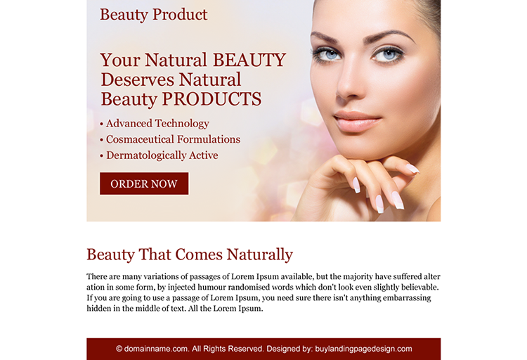 natural beauty product ppv landing page design