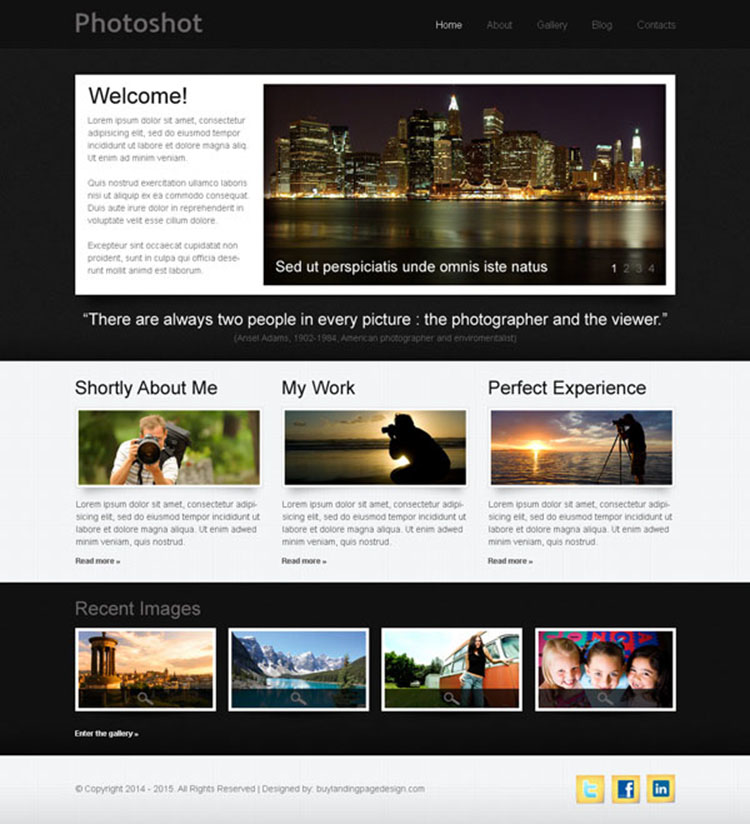 professional photo shoot website template design psd