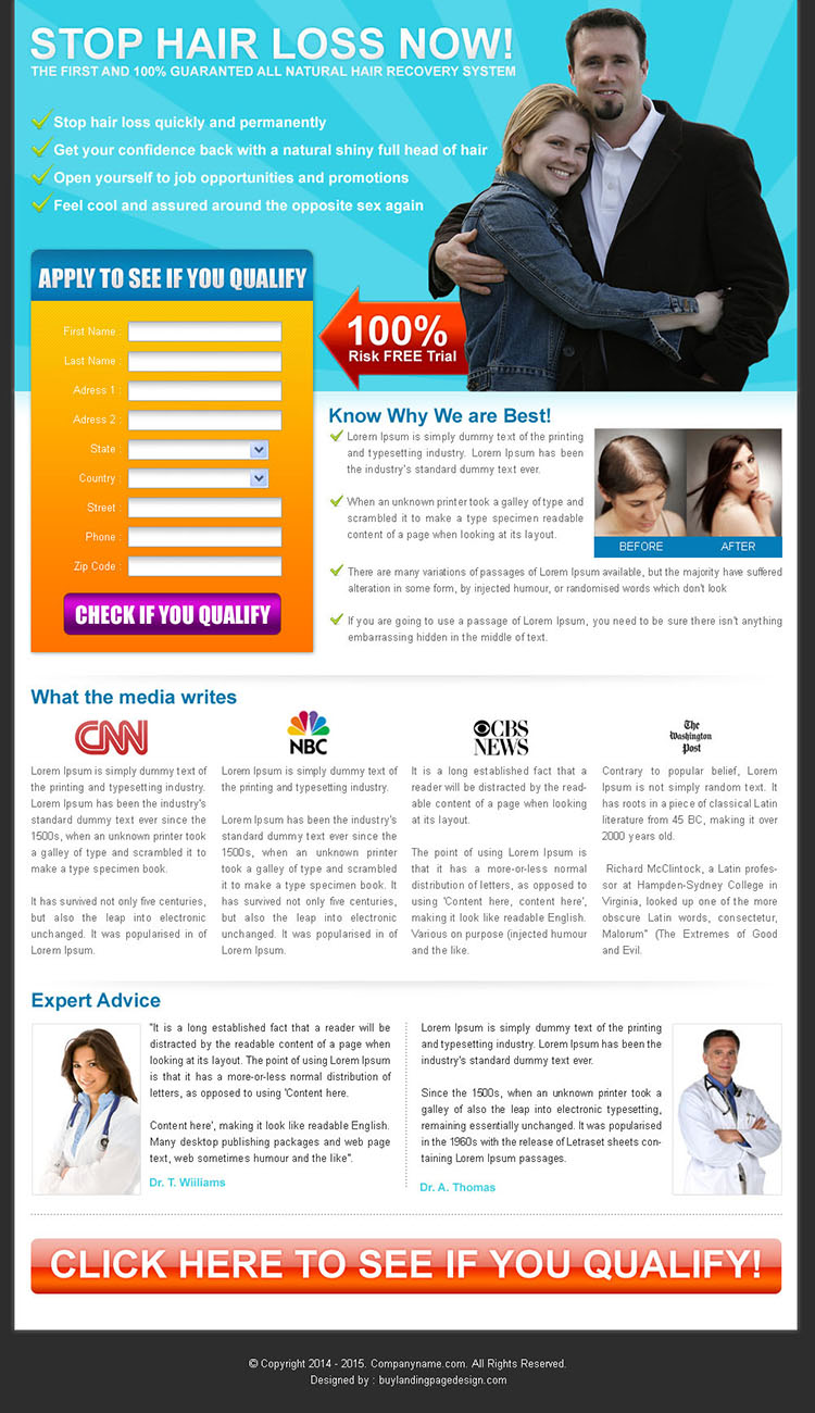 stop hair loss now lead capture squeeze page design