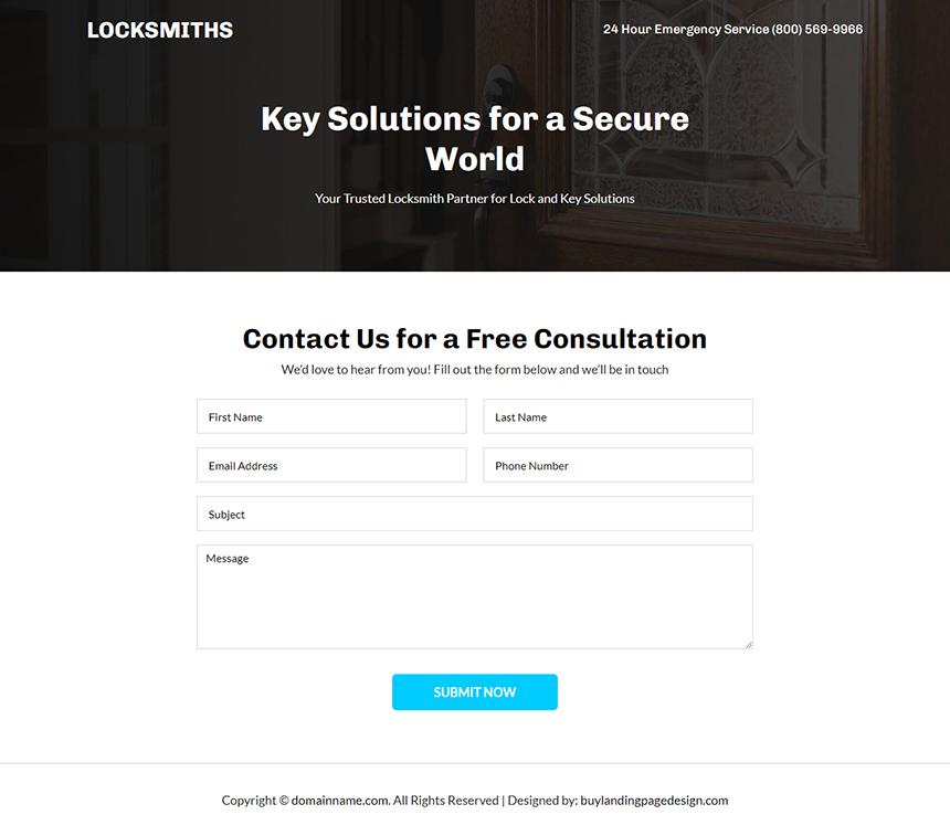 emergency locksmith service lead capture landing page