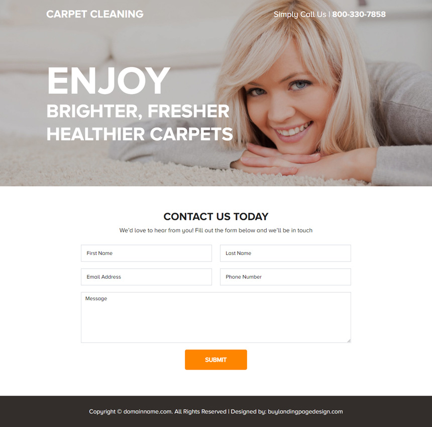 professional carpet cleaning service landing page design