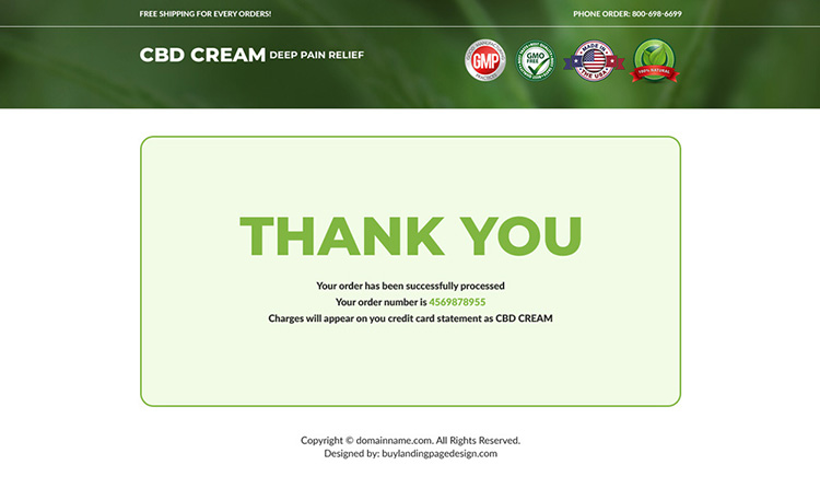 CBD pain relief cream selling responsive landing page design