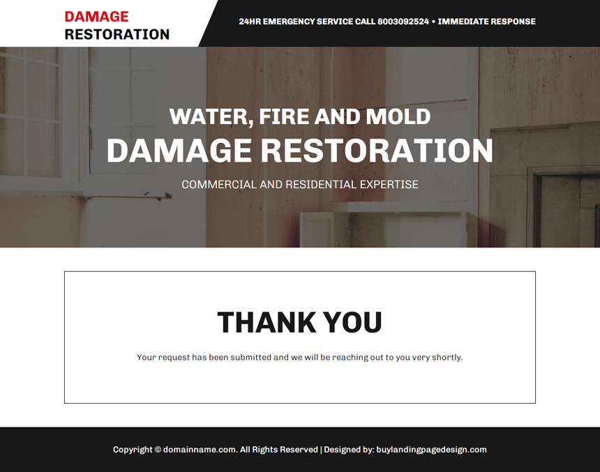 damage restoration company responsive landing page